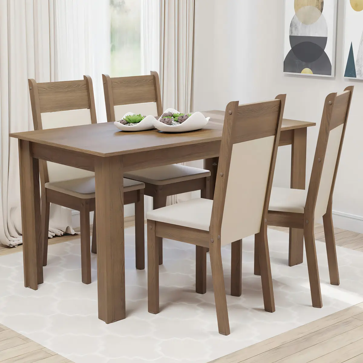Juego de Comedor Madesa Ellen Con 4 Sillas Marron Crema