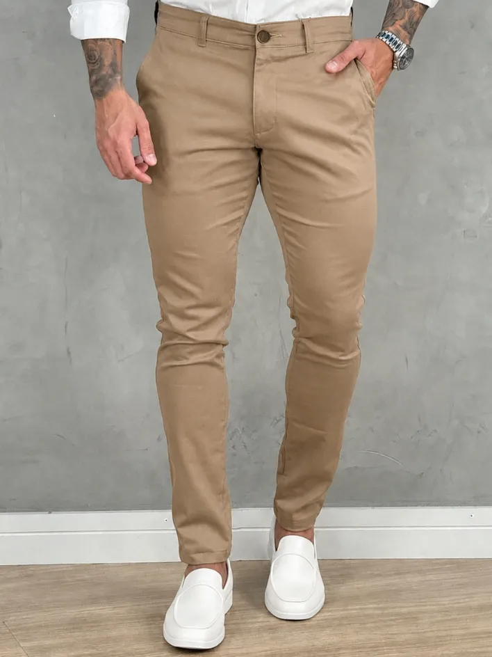 Calça Masculina Sarja Premium Social Esport Fino Bolso Lycra