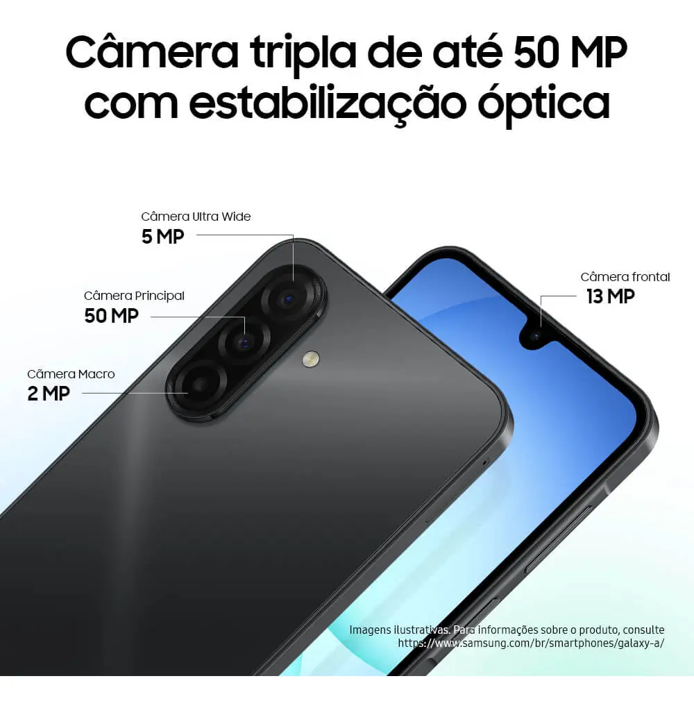 Samsung Galaxy A17 128GB câmera traseira 50MP com estabilização óptica OIS