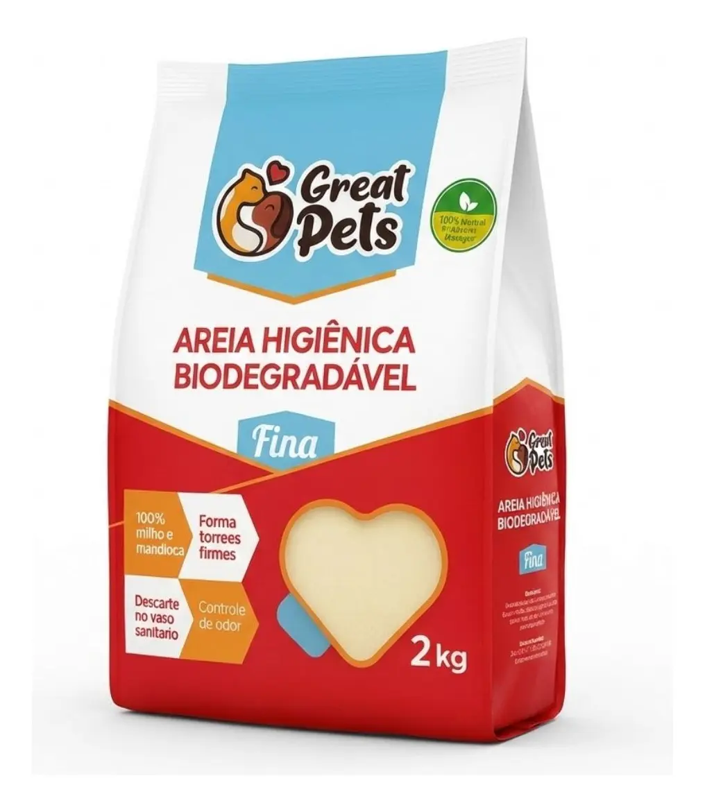 Areia Biodegradável Milho e Mandioca Great Pets 2kg