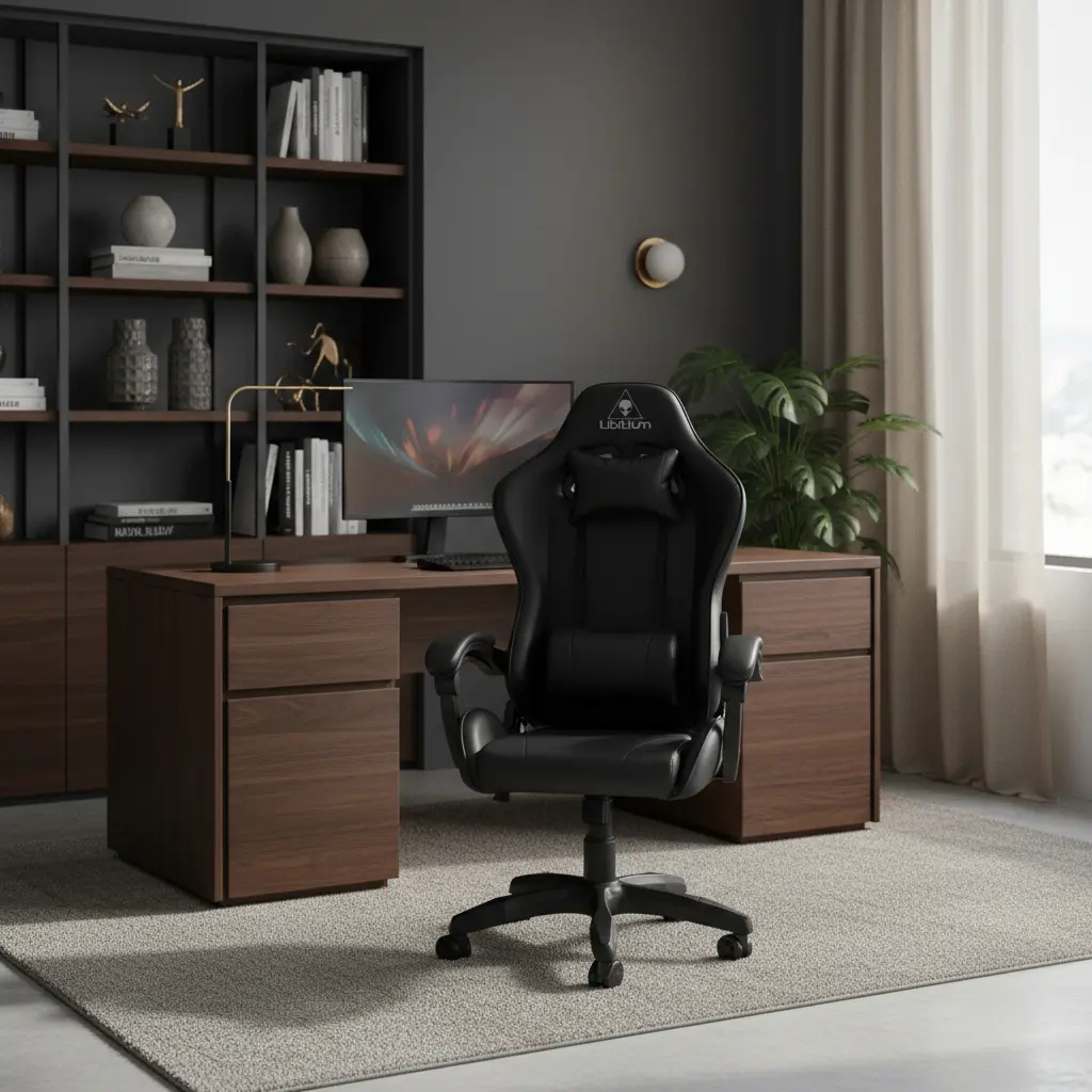 Silla Gamer Ergonómica Libitium Negro Con Apoyabrazos Ajustables Vinipiel