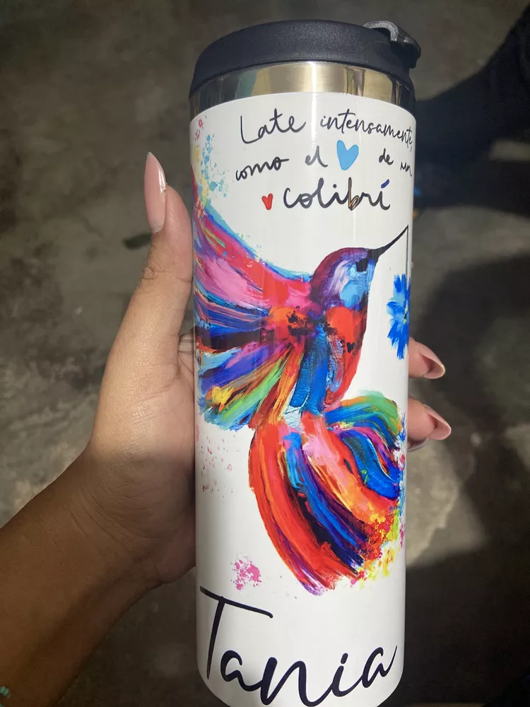 Termo Vaso Colibrí Colorido Personalizado Acero Inoxidable