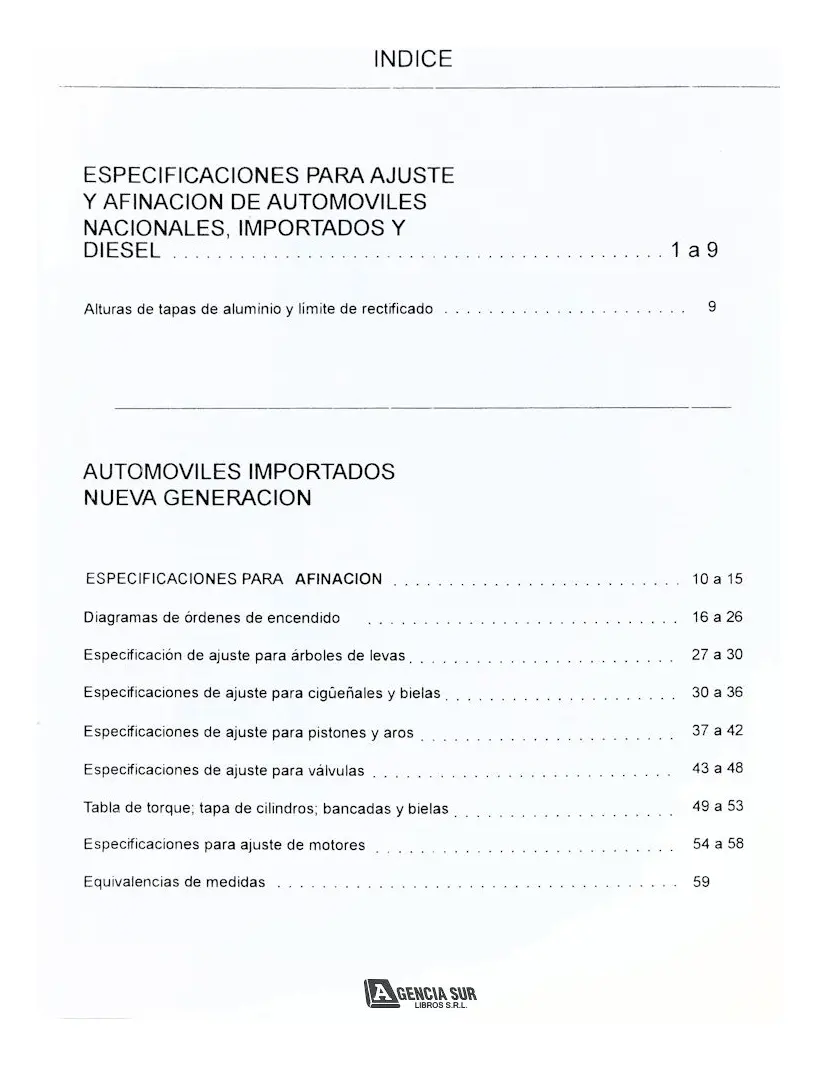 Manual Técnico de Especificaciones para AFINACIÓN y AJUSTE
