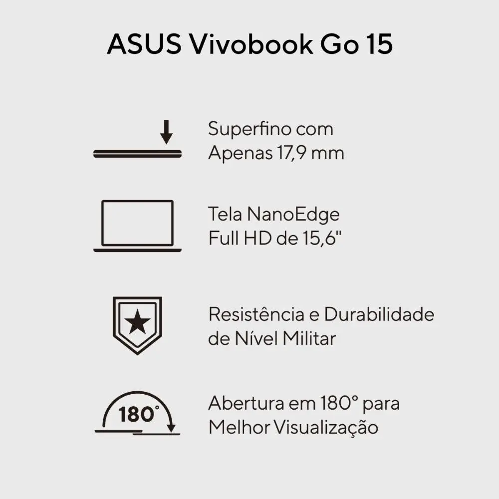 Notebook Asus Vivobook Go 15, Intel Core I3 N305, 8gb Ram, 512gb Ssd, Windows 11 Home, Tela Nanoedge 15,6  Fhd, Cool Silver - E1504ga-nj435w