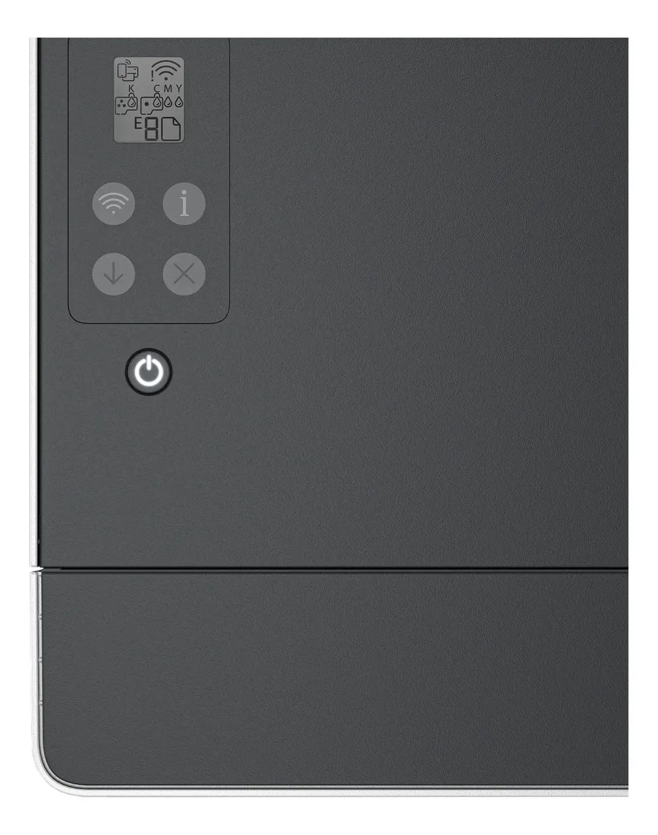 Close-up do painel de controle superior da impressora HP Smart Tank 210 com botões e ícones