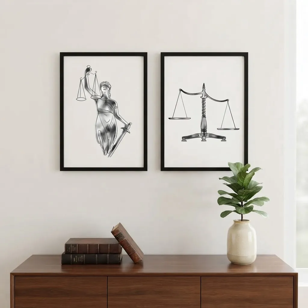 2 Cuadros Para Abogados Justicia 33x45 Marco Y Vidrio Laminas Publicadas Negro