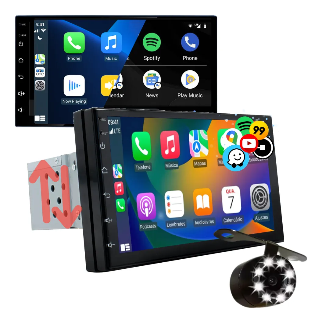 Central Multimídia Mp5 1 Din Carplay Android-auto 7'+ Cam Ré