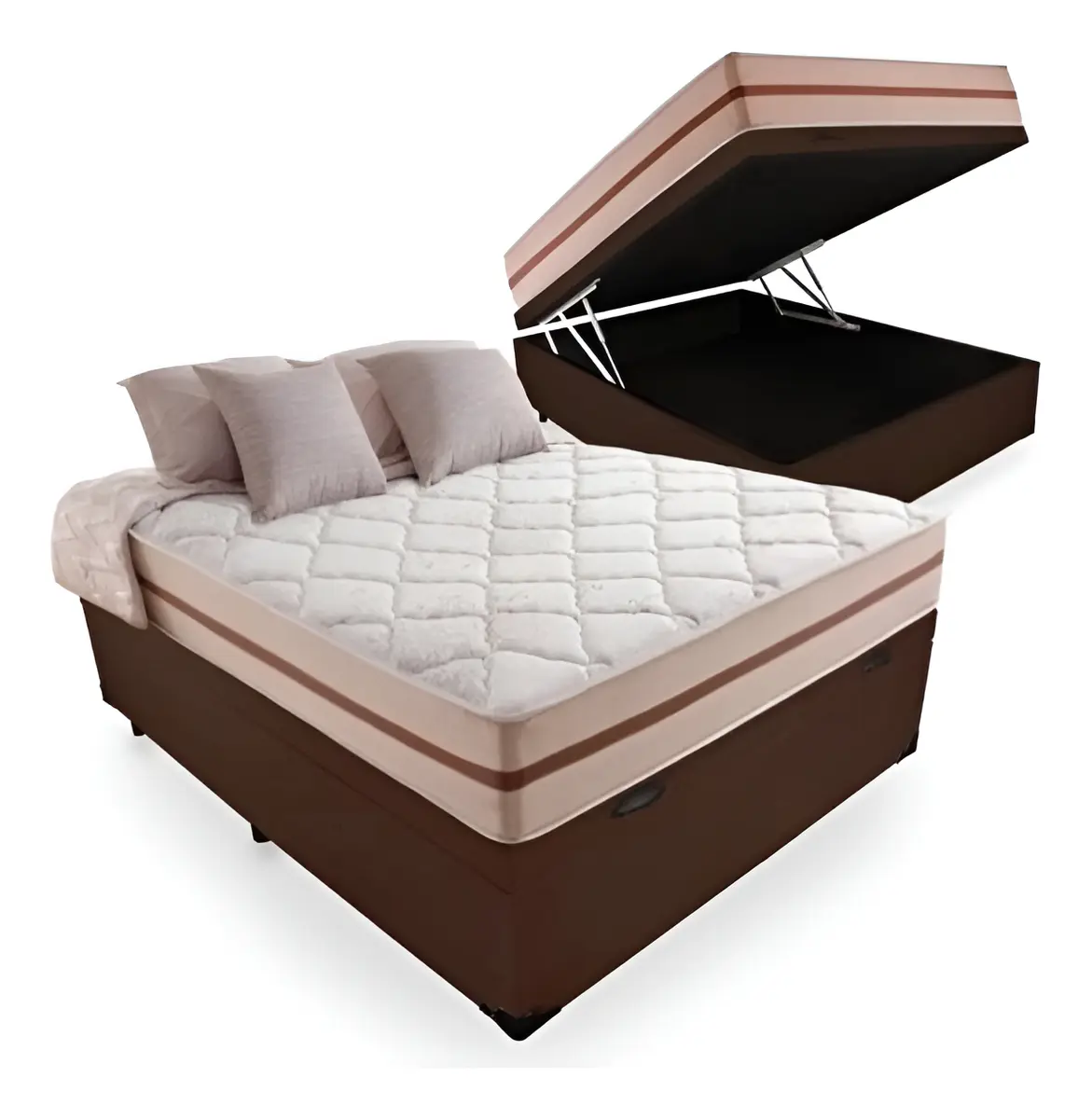 Cama Box Baú Casal Com Colchão Pillow Angel Molas Ensacadas