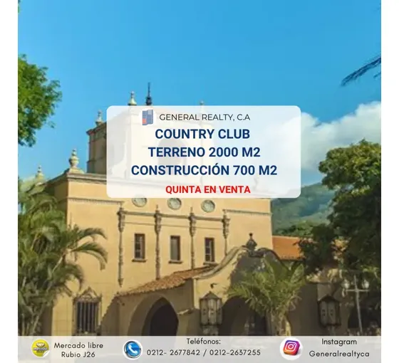 Casa Venta Ccs Country Club 2000m2 Terreno 700m2 Construcción