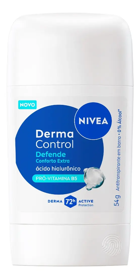 NIVEA Desodorante Antitranspirante Stick Derma Control Defende 54g, BBB 26, Proteção 72h, Previne Irritações, Ácido Hialurônico, Conforto Extra