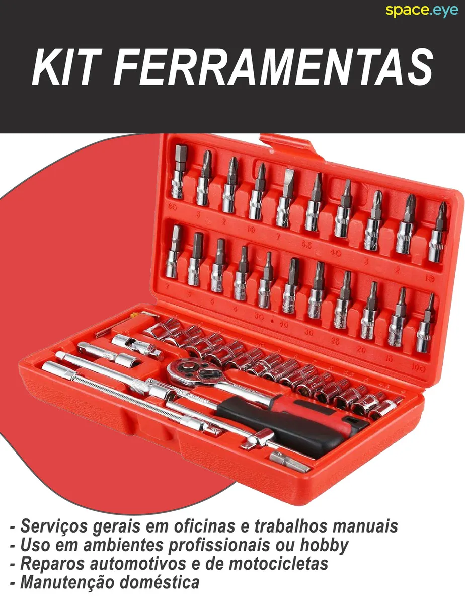 Kit Ferramenta 46 Peças Space Eye Aço Cromado Maleta Portátil - Imagem 4