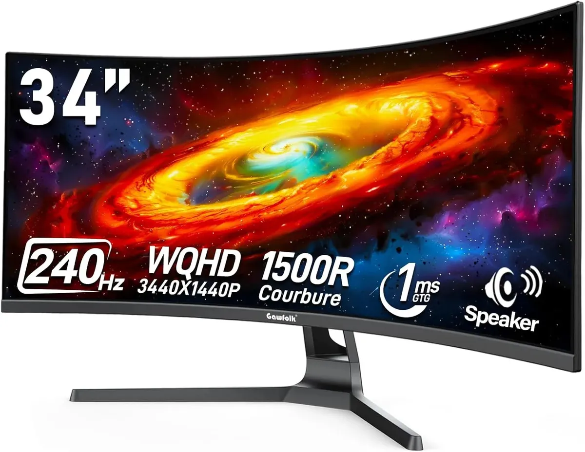 Monitor Gamer Gawfolk Curvo 34  Ultrawide Wqhd 240hz, Com Freesync E Alto-falantes Preto 127/220v