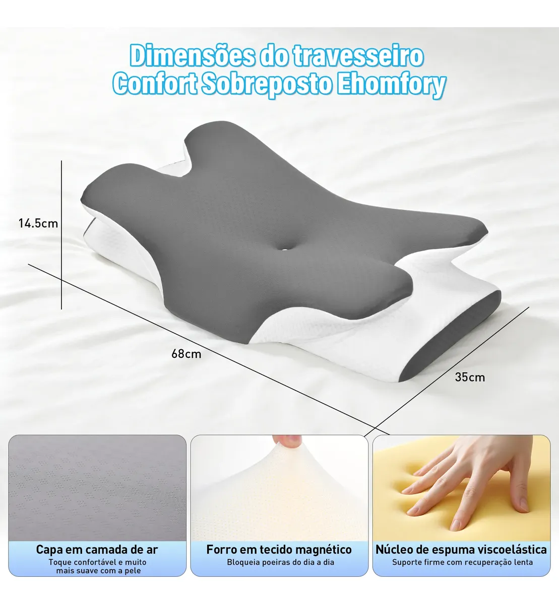 Travesseiro Cervical Ehomfory em Espuma Viscoelástica Cinza-escuro — foto 5