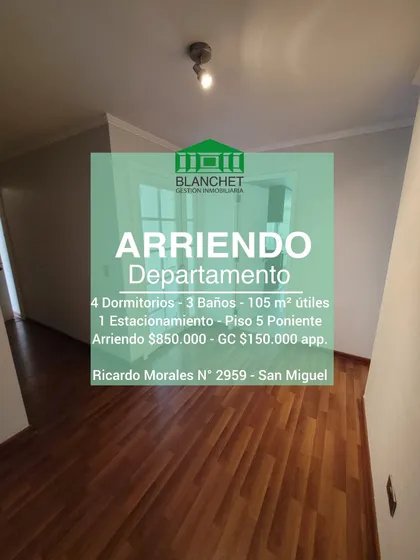 Arriendo Amplio Departamento El Llano (4d/3b/1e)