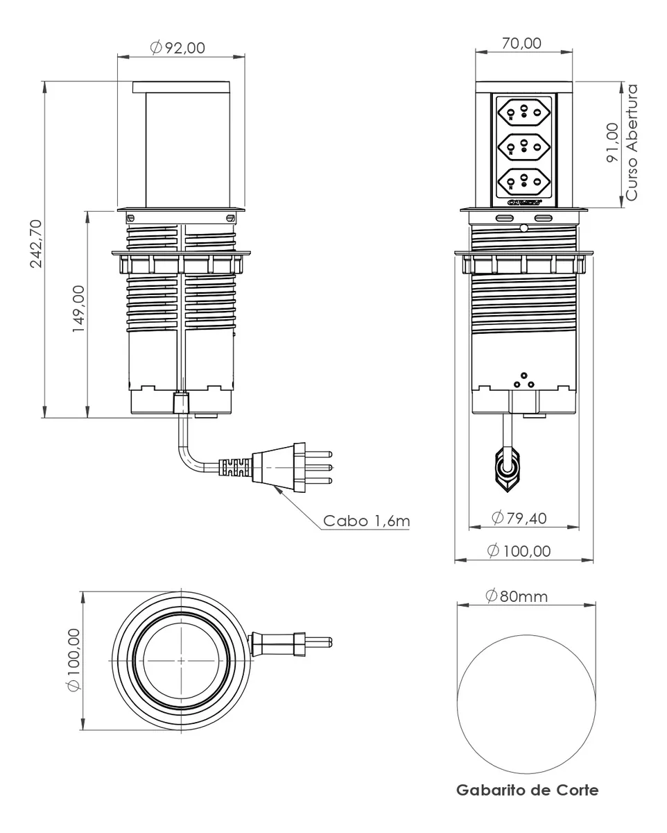 Torre Tomada Slim 3 Tomadas Elétricas 20a Nacional - Branco - Imagem 4