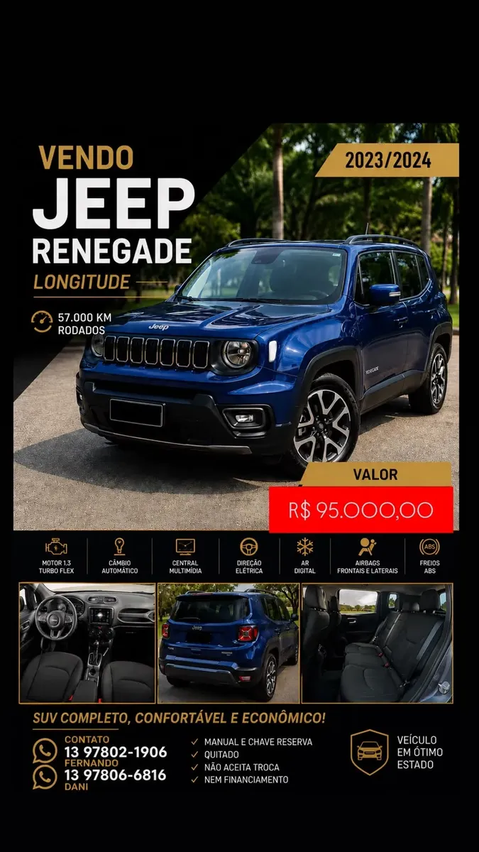 Jeep Renegade 2023 1.3 Longitude Turbo Flex Aut. (t270) 5p Jeep Renegade 2023 1.3 Longitude Turbo Flex Aut. (t270) 5p