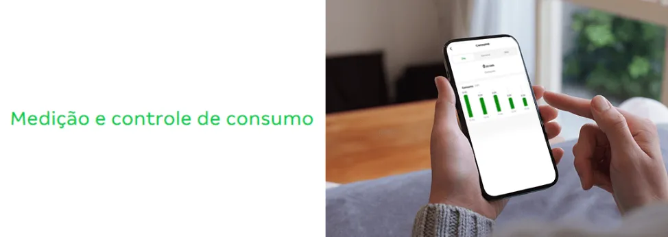 Aplicativo mostrando gráfico de consumo de energia de um aparelho conectado à tomada inteligente