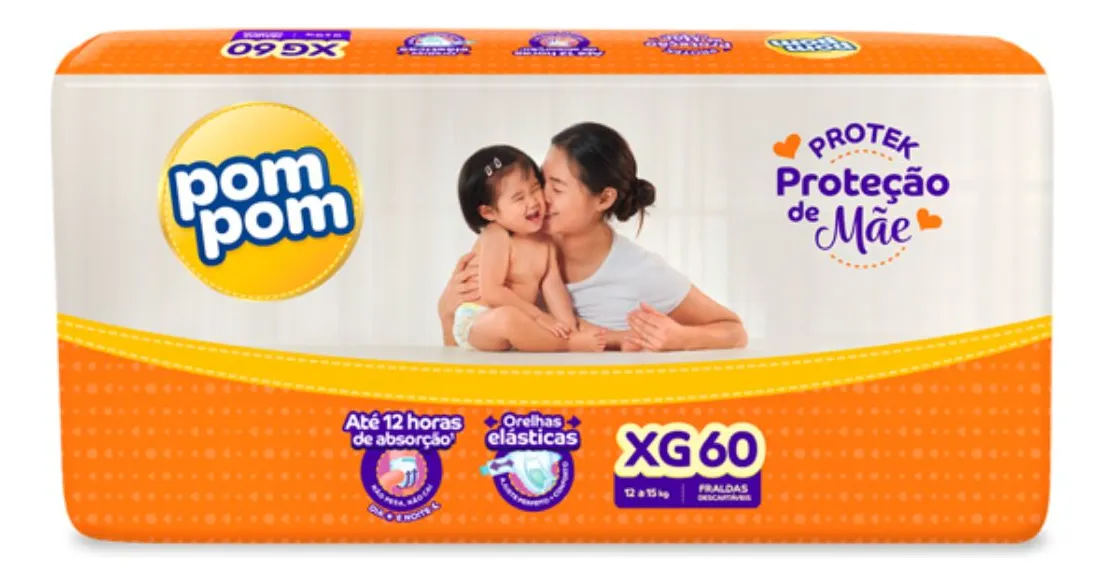 Fralda Infantil Pom Pom Protek Prot. Mae Hiper Xgrande C/60