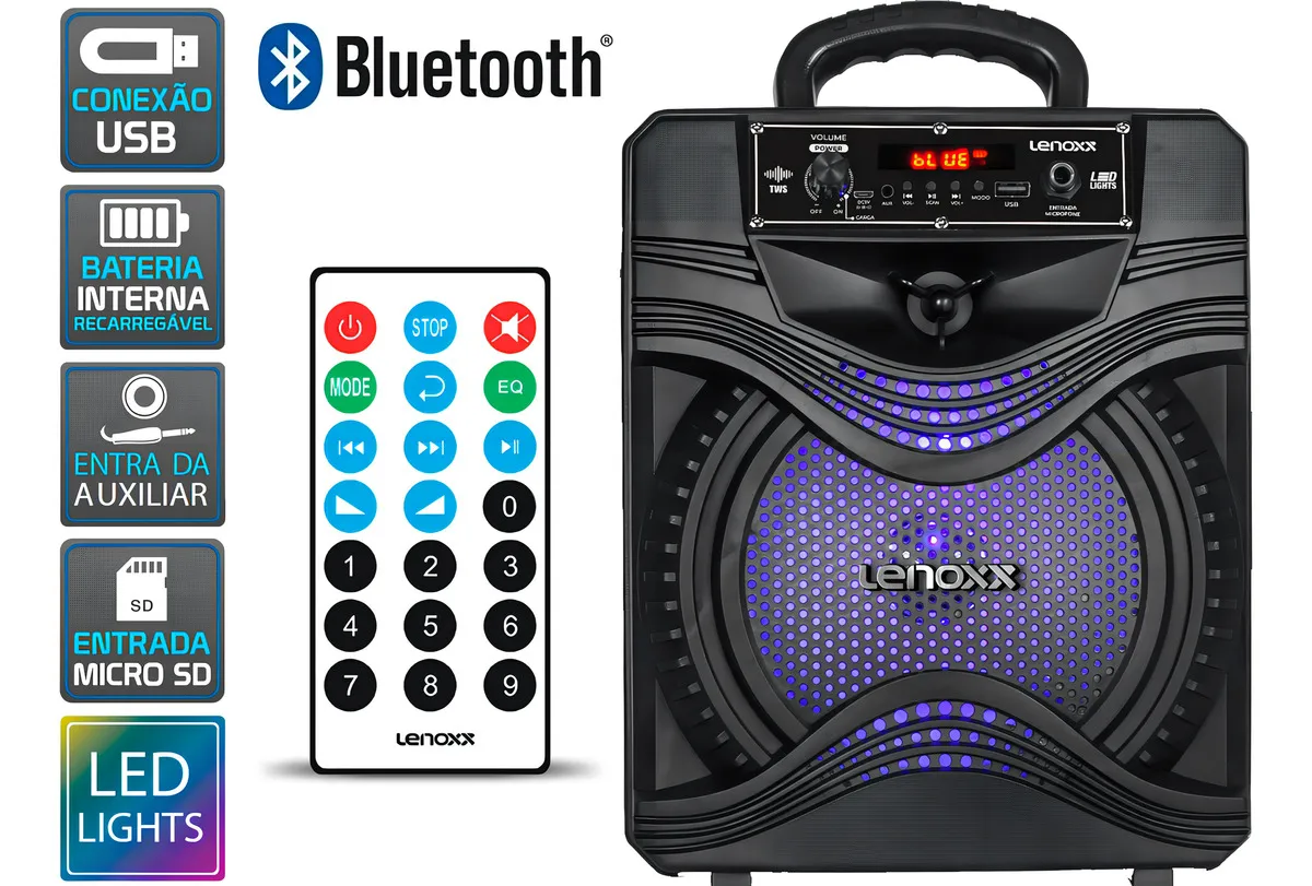 Caixa De Som Bluetooth Usb Portátil Sem Fio 120w Com Controle Led Rgb Função Tws Ca80a Lenox