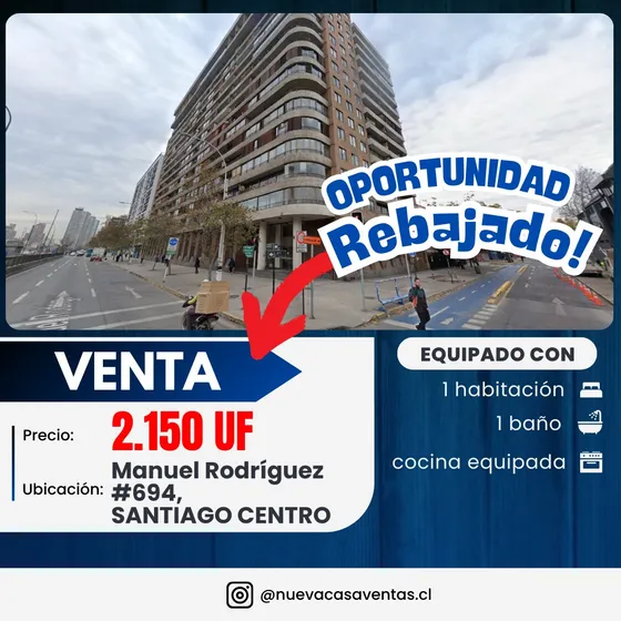 Venta Fabuloso Dp Manuel Rodríguez #694 1d1b En 2150 Uf