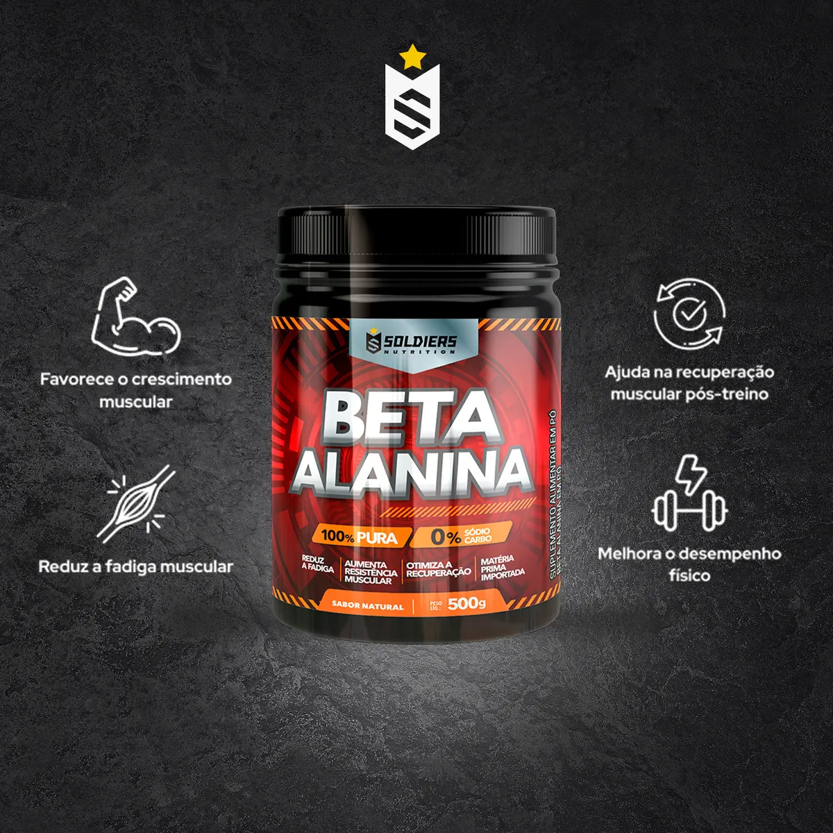 Beta Alanina Pura 500g Soldiers Nutrition Treino Performance Força - Imagem 4