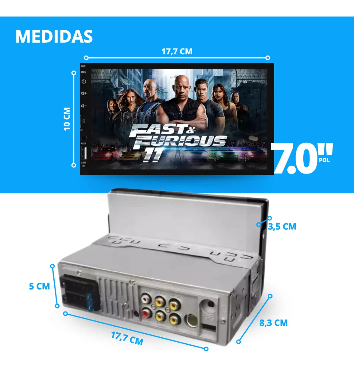 Universal Multimidia Mp5 Player Hd Touch 1 Din 7pol + Camera Kit Multimidia 1 Din - Imagem 4