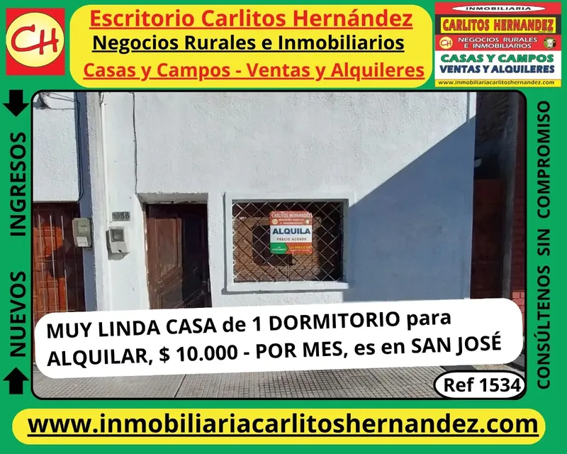 Ref 1534) A - Muy Linda Casa De 1 Dormitorio Para Alquilar,  Es Sobre Calle Herrera, En San José