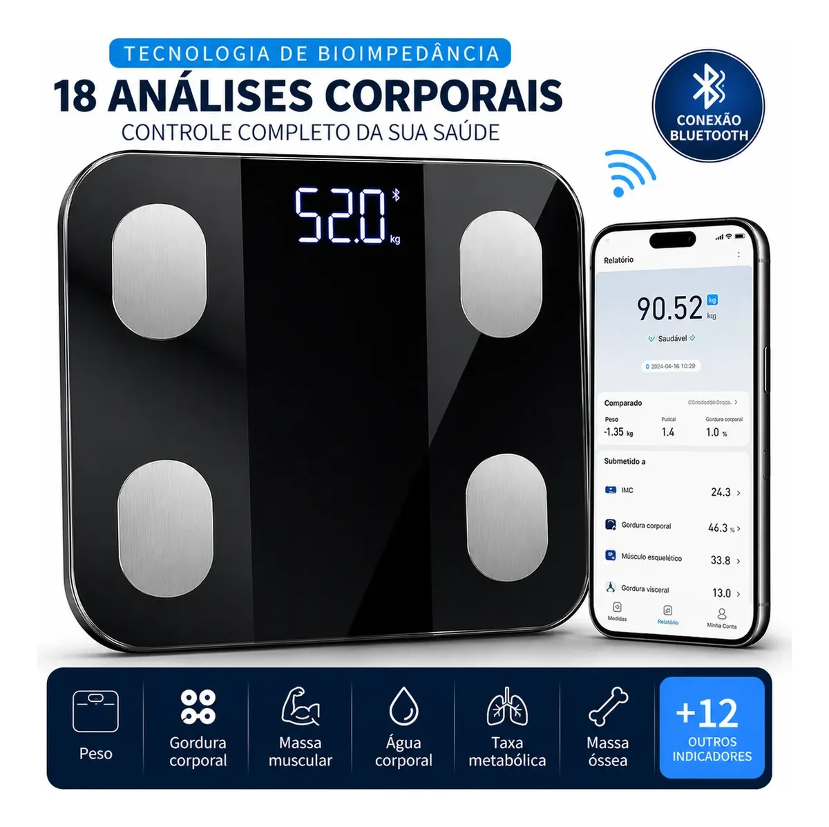 Balança Digital Corporal Bioimpedância Aplicativo Bluetooth — foto 3