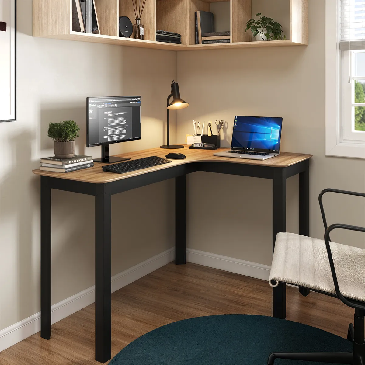 Mesa em L Orgânica Curva 120cm para PC Escrivaninha de Canto Home Office Design Industrial Moderno Gamer, Estação de Trabalho Angular para Escritório – Modelo Legos - Imagem 3