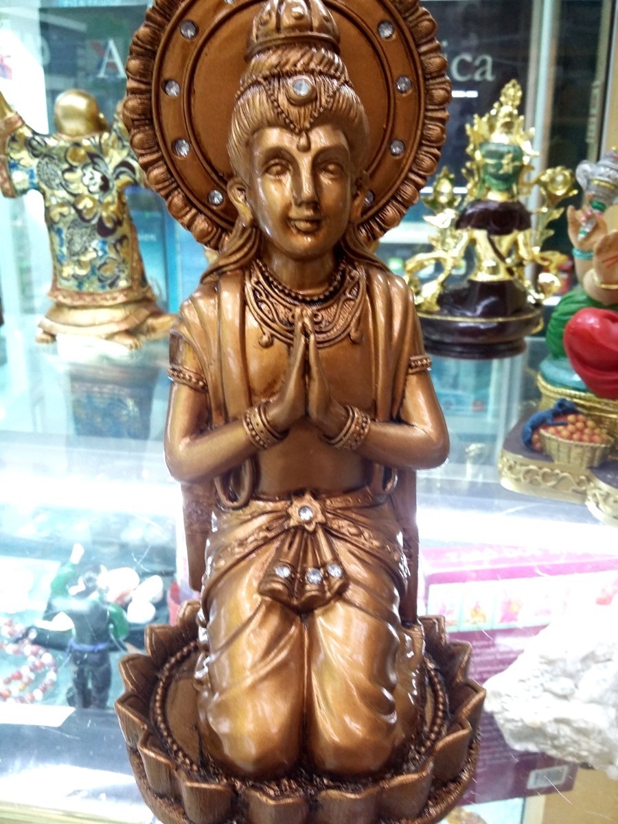 Kuan Yin Dourada 19cm Resina Buda Deusa Mãe Da