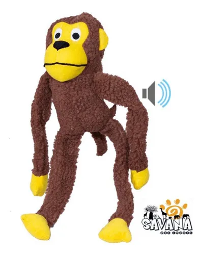 Brinquedo Macaquinho Pelúcia Mordedor Apito Cães 40cm Savana Pet Macaco Grande Apito Cor Marrom