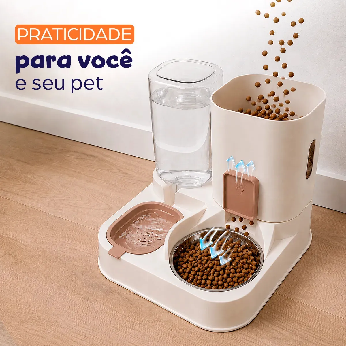 Bebedouro E Comedouro Gravidade Duplo Pet For You Cães Gato – Marrom — imagem 4