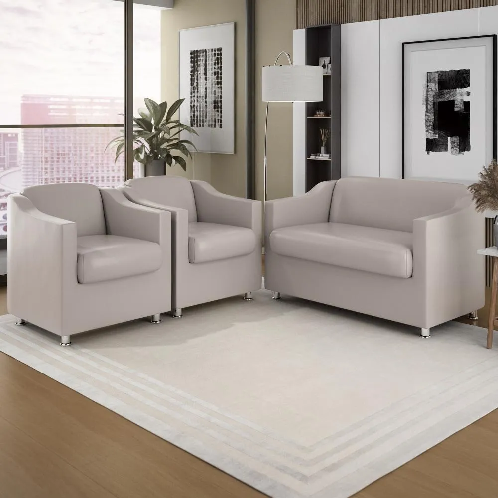 Conjunto de sofá 3 lugares com poltronas