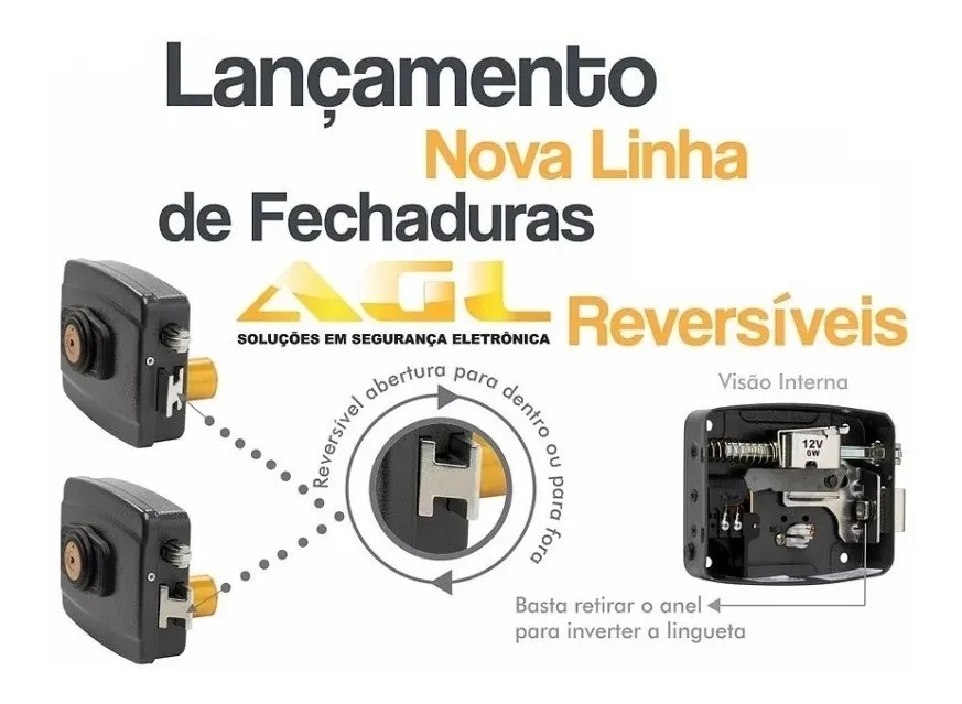 Imagem 3 de 3 de Fechadura Elétrica 12v Reversivel Agl Abre Fora Ou Dentro .