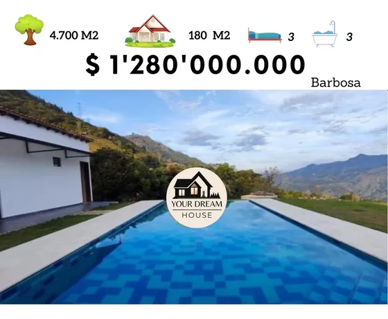 Finca Moderna En Barbosa Con Piscina, Quebrada Y Sendero Ecológico.  Finca En Barbosa Moderna. Finca En Barbosa Con Quebrada. Finca En Barbosa Plana Con Vista