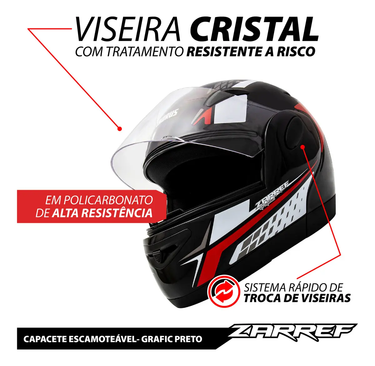 Capacete Zarref V4 Grafic Taurus Modular Robocop Articulado Cor PRETO Tamanho do capacete 60 — foto 2