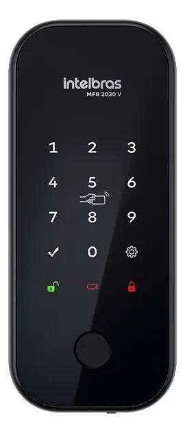 Intelbras MFR 2020 V Fechadura Inteligente Sobrepor Acesso Biométrico Senha 100 Tags App Controle Remoto Cor Preta
