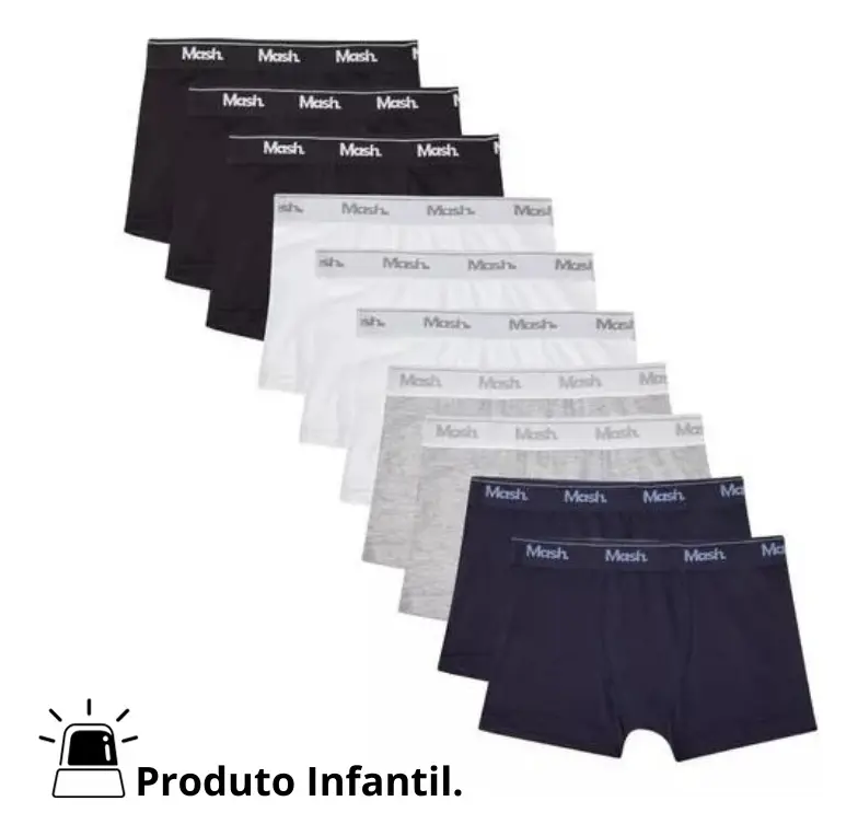 Kit 10 Cuecas Boxer Infantis Mash em Algodão