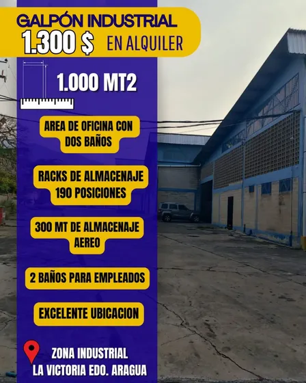 Se Alquila Galpon Zona Industrial La Victoria Aragua