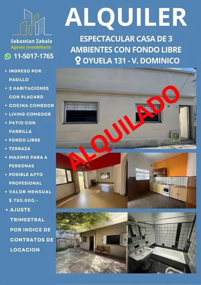 Alquiler De Casa De 3 Ambientes