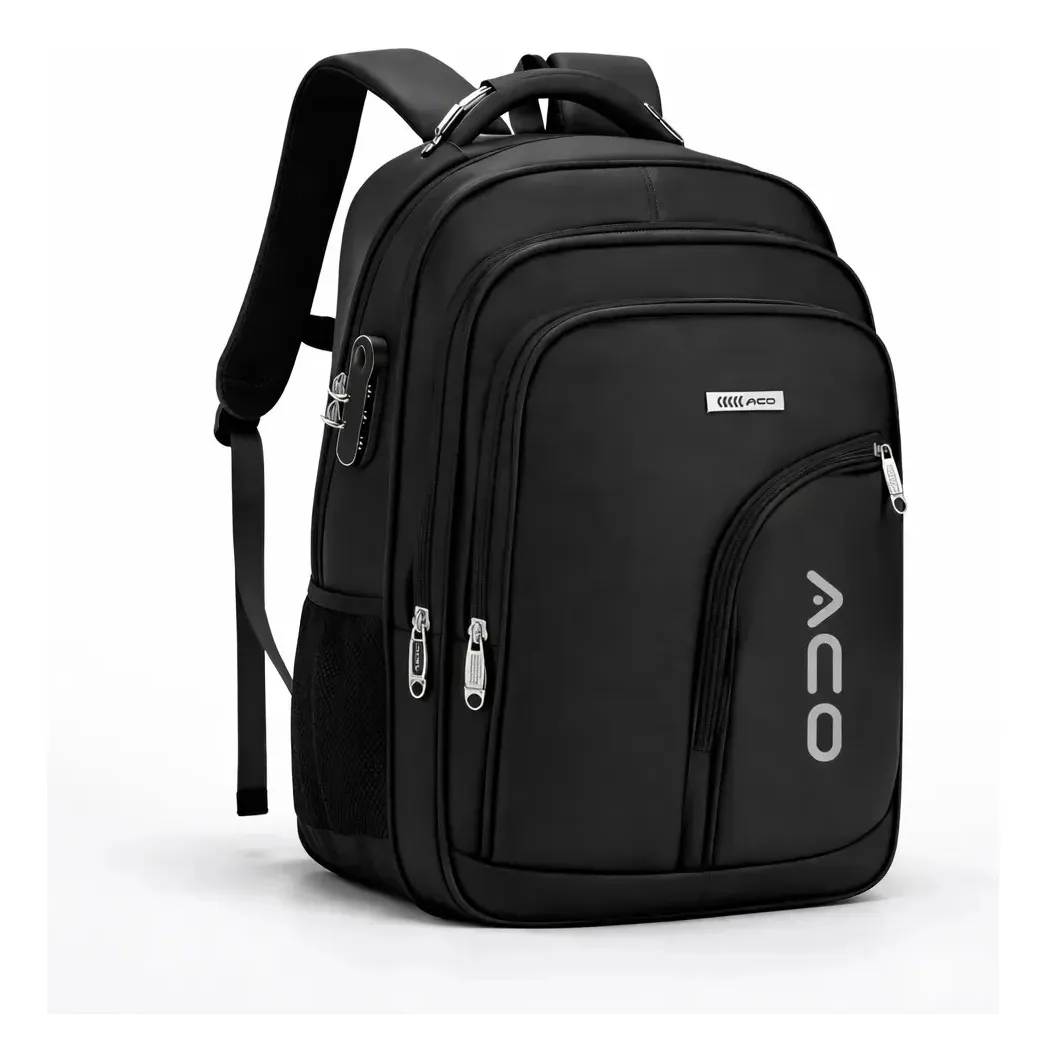 Mochila executiva antifurto impermeável 35L preta com saída USB, cadeado com senha, alça reforçada e compartimento para notebook