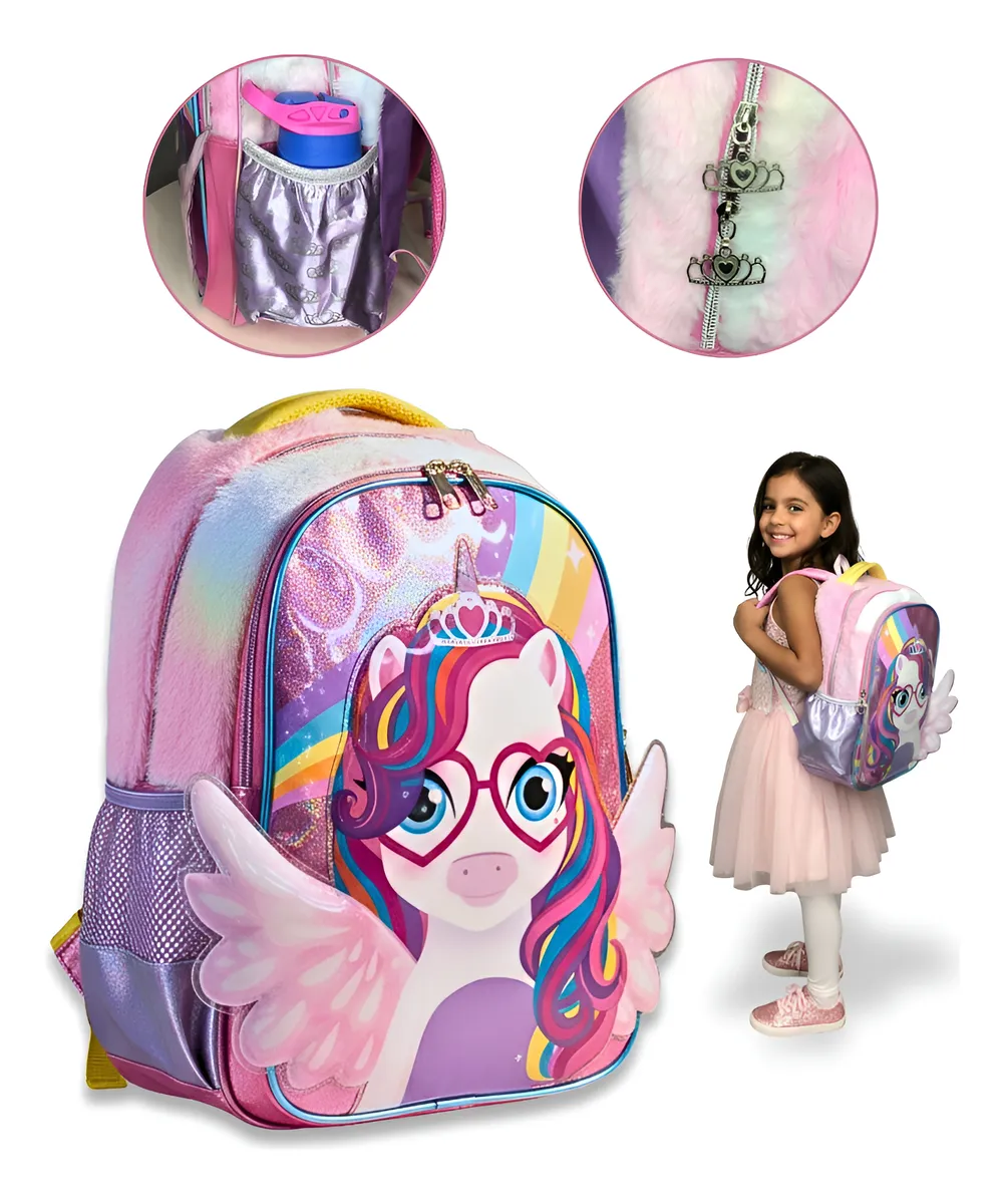 Mochila Escolar Infantil Feminina Pelúcia Volta Aulas 2026