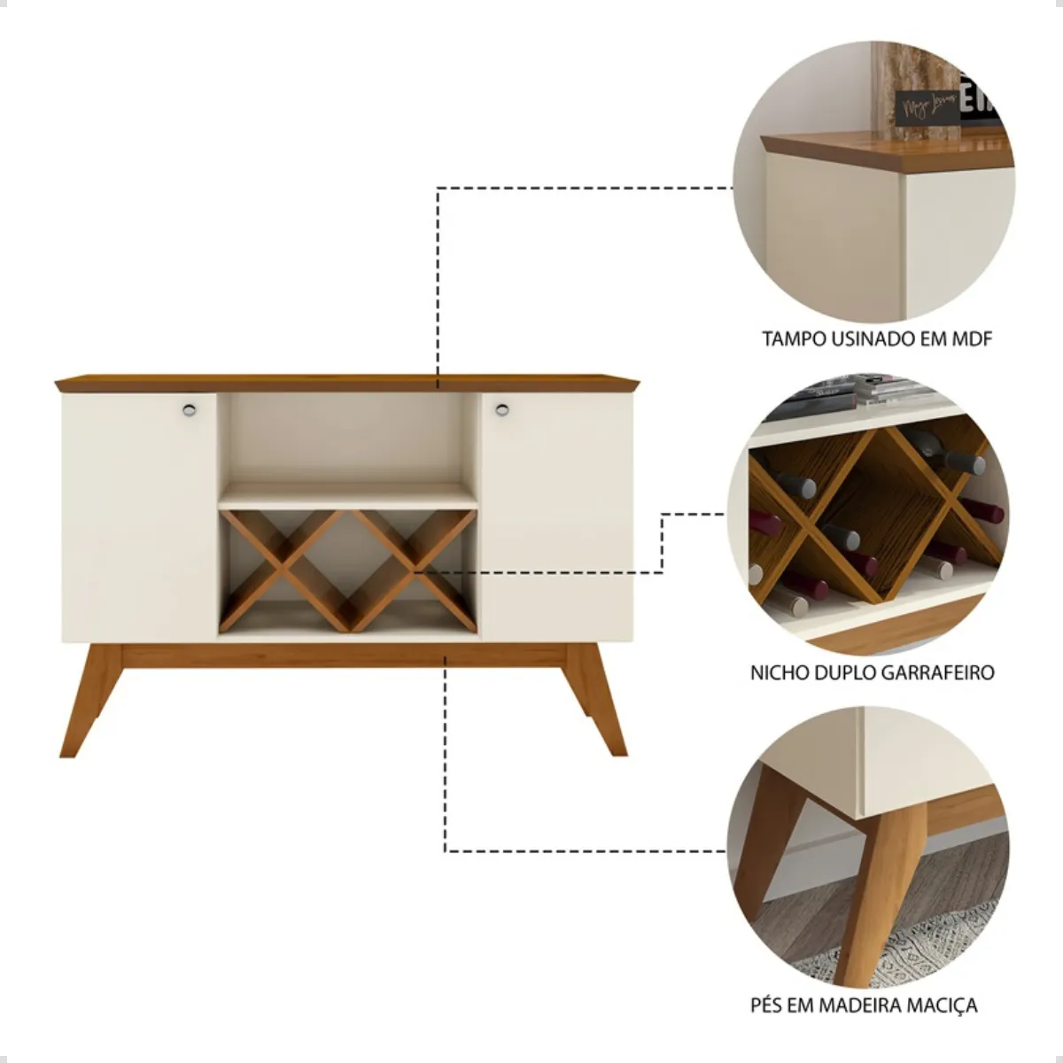 Aparador Buffet Ellegance Adega Barzinho Sala Cantinho Café Bege - Imagem 4