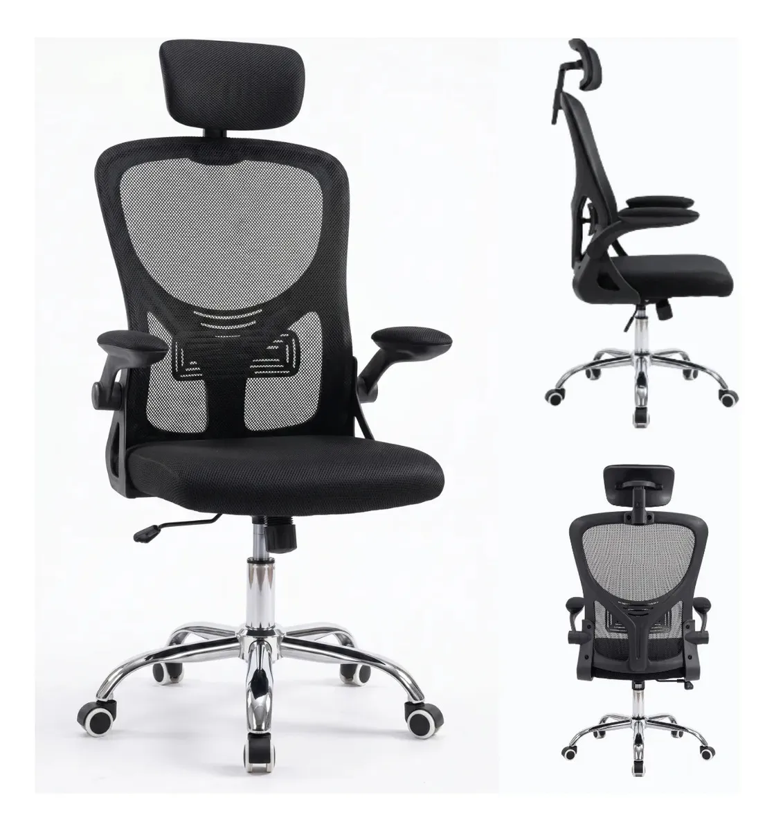 Cadeira Ergonômica Escritório Mesh Giratória Reclinável Eagl Preto Mesh