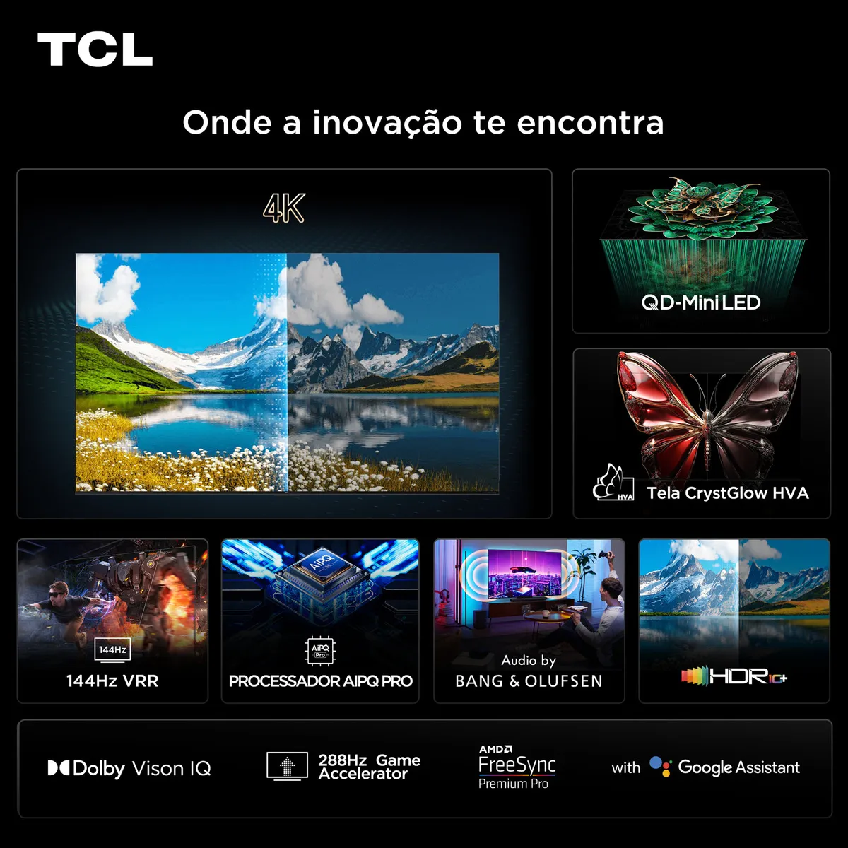 Smart TV TCL 65 Polegadas QLED Mini LED 4K C7K WiFi Bluetooth Google TV 4 HDMI 144Hz HDR10+ 65C7K - Imagem 4