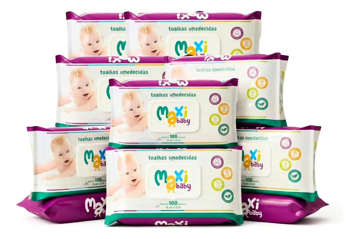 Lenços Umedecidos Bebê Kit 10 Maxi Baby 100 Un Cada 1000 Toalhas Umedecidas Hipoalergênicas Sem Álcool Pele Sensível