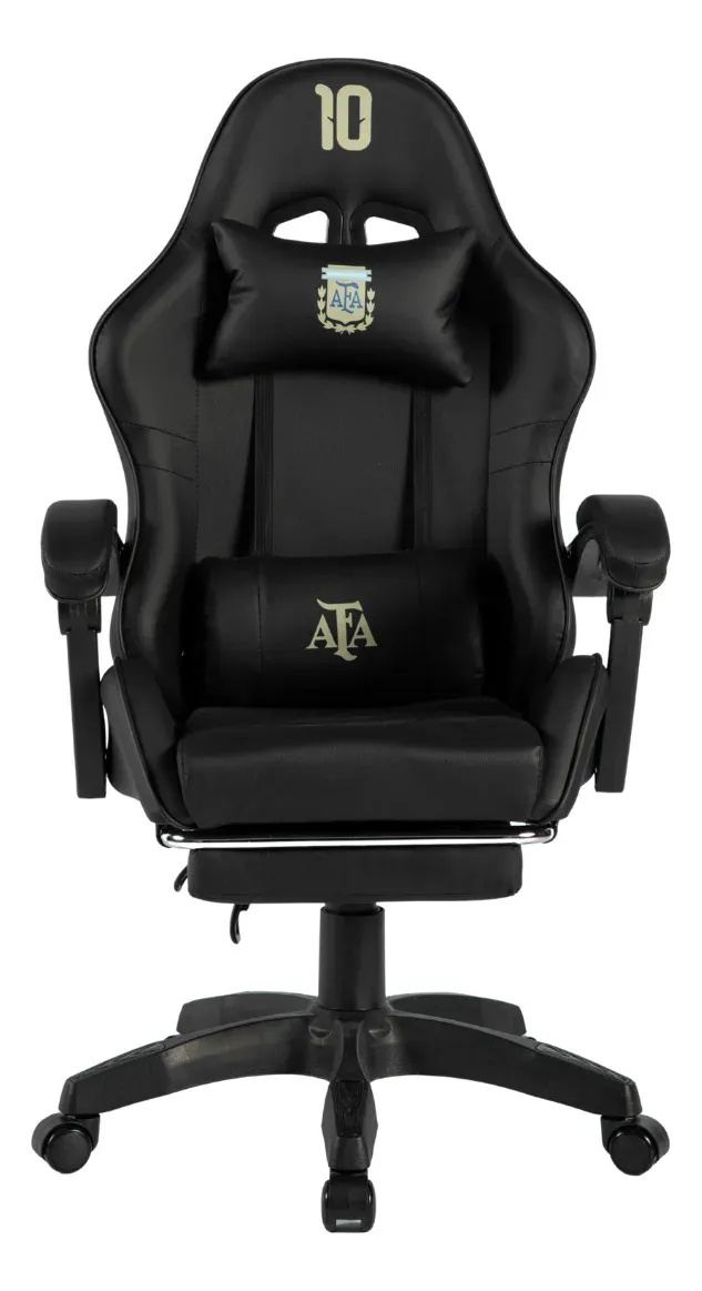 Silla Gamer Con Apoyapiés Afa Selección Argentina Número 10 Negro Cuero Sintético