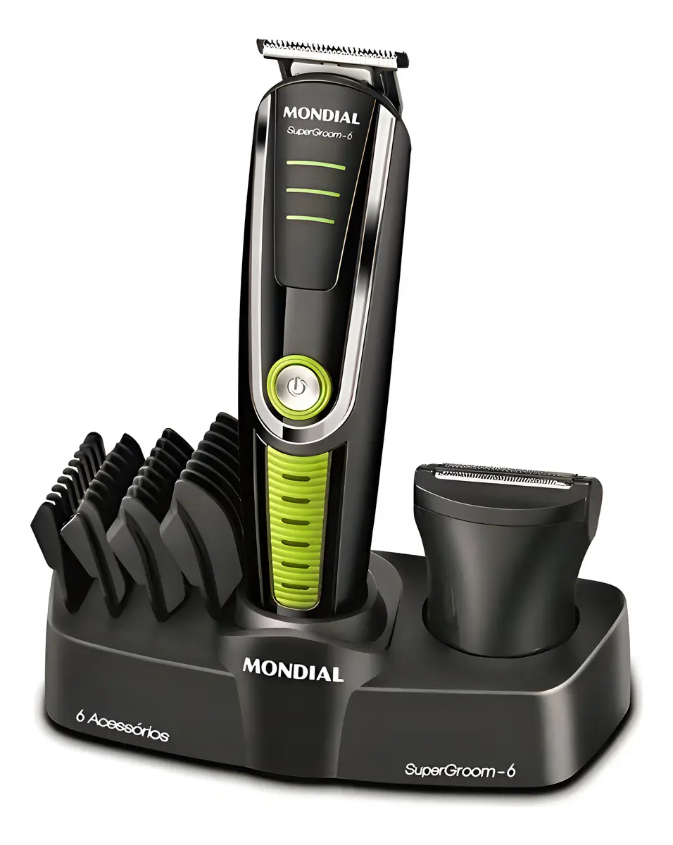Cortador De Cabelo Mondial Super Groom 6 Bg-04 Melhor Categ Preto/verde