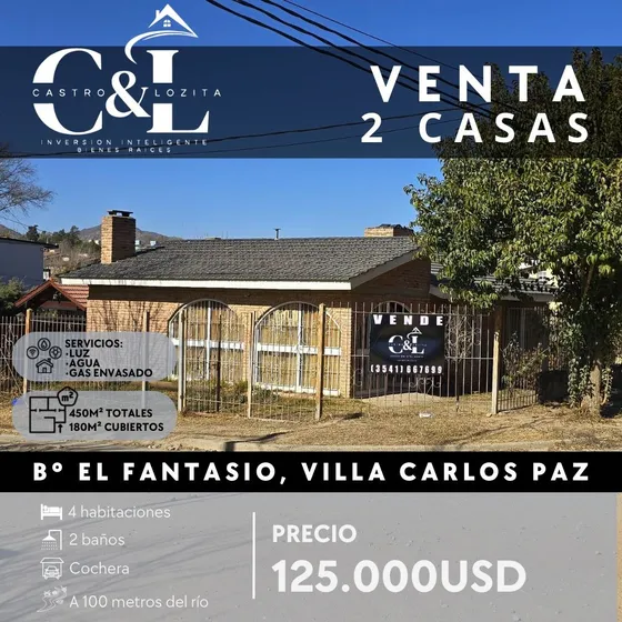 2 Casas Juntas En Lote Esquina De 450m2 En El Fantasio, Villa Carlos Paz