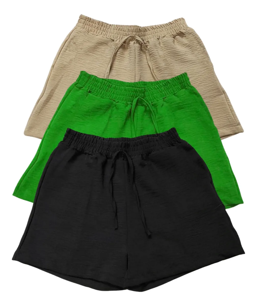 Kit 3 Shorts Feminino Basico Cintura Alta Confortável